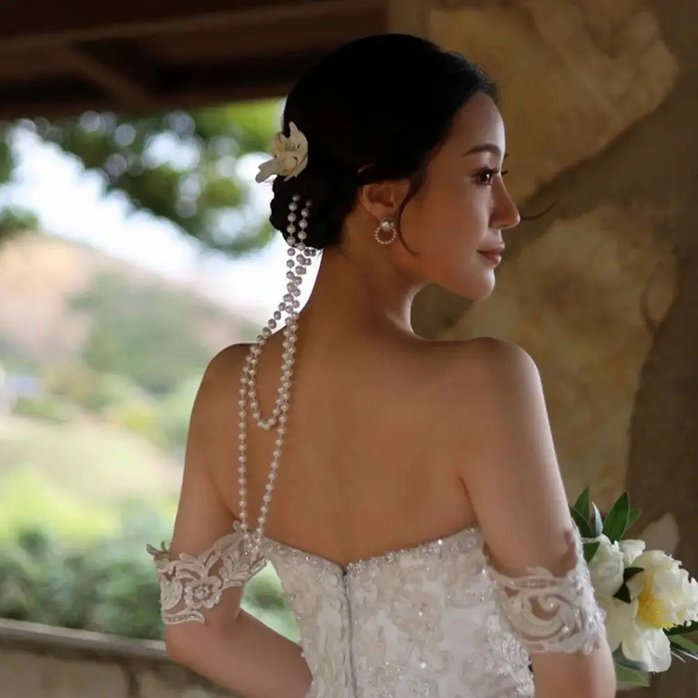 

Bride Hair Clip Elegant Wedding Hair Clip with Tassel Faux Pearl Decoration White Bridal Hair Accessory for Prom Styling Tool