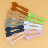 2pcs food grade silicone baby feeding training spoon and fork set safety soft silicone toddlers infant feeding spoon