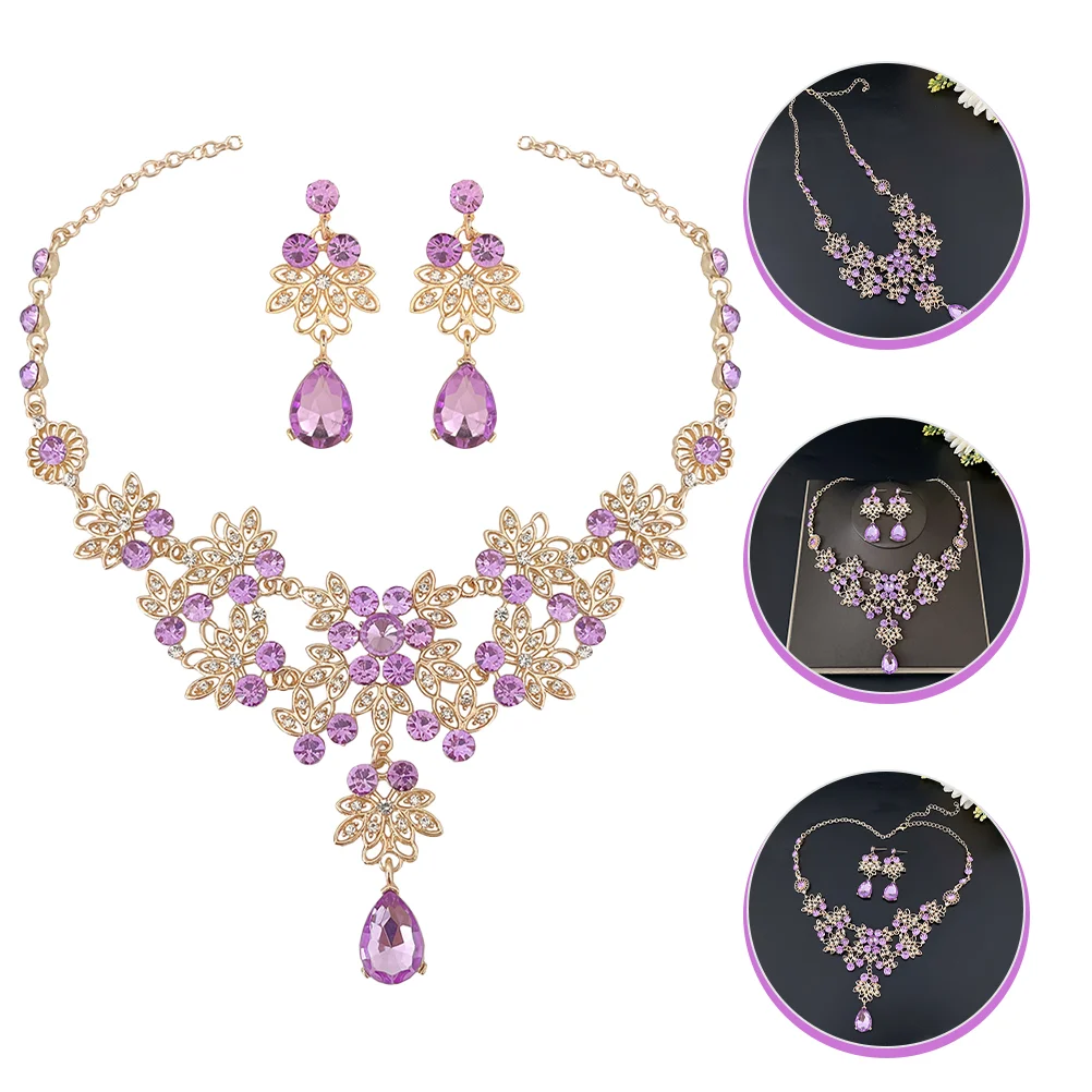 

Bridal Wedding Earrings Teardropset Necklace Accessories Bride Dangle Shower Gift Costume Dress