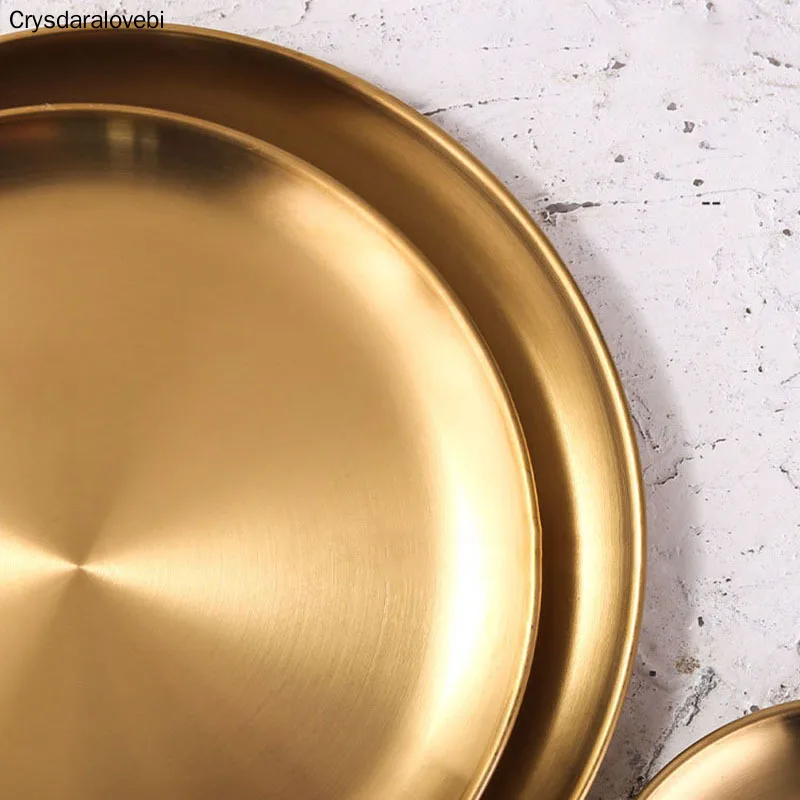 Золотой лоток роскошный металлический круглый для хранения отображение закусок