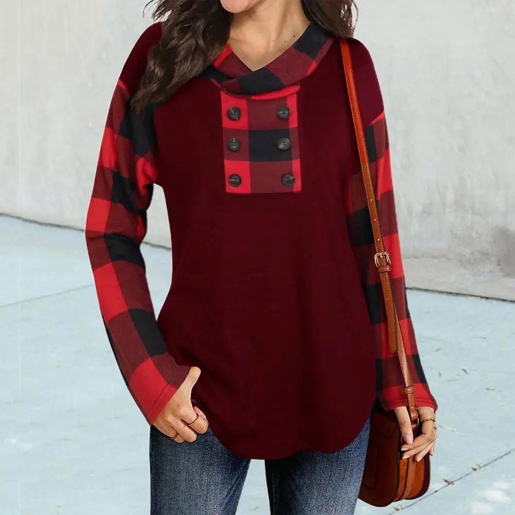 

Keep Warm 5 Colors Autumn Casual Loose Plaid Printing Women Hoodie for Work