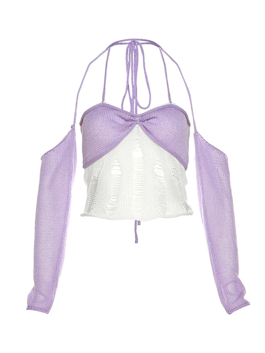 

Women Long Sleeve Crop Tops Boat Neck Tie-Up Halter Neck Backless Slim Fit T-Shirts Shirts Streetwear