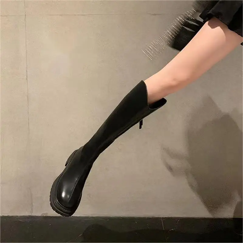 

Platform Shoes 2022 For Women Straight Knight Botas Full Genuine Leather Boots Autumn Winter Sexy Slip On Knee High Boots Free