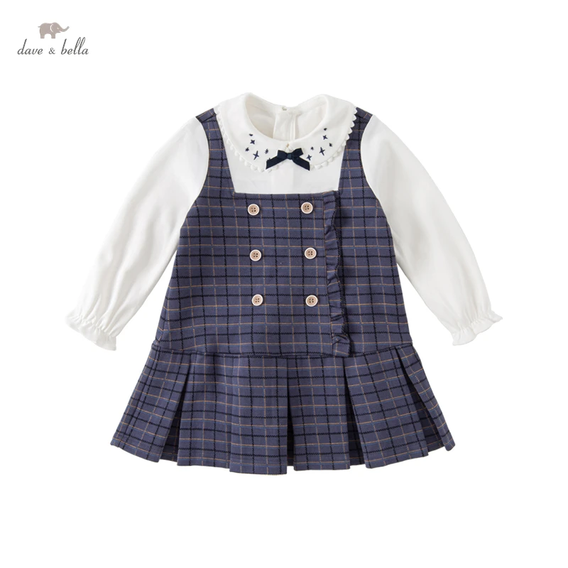 

Dave Bella Autumn Baby Girls Clothes Kids Blue Plaid Dress For Children Girl Clothing Birthday Princess Dress DB3222670