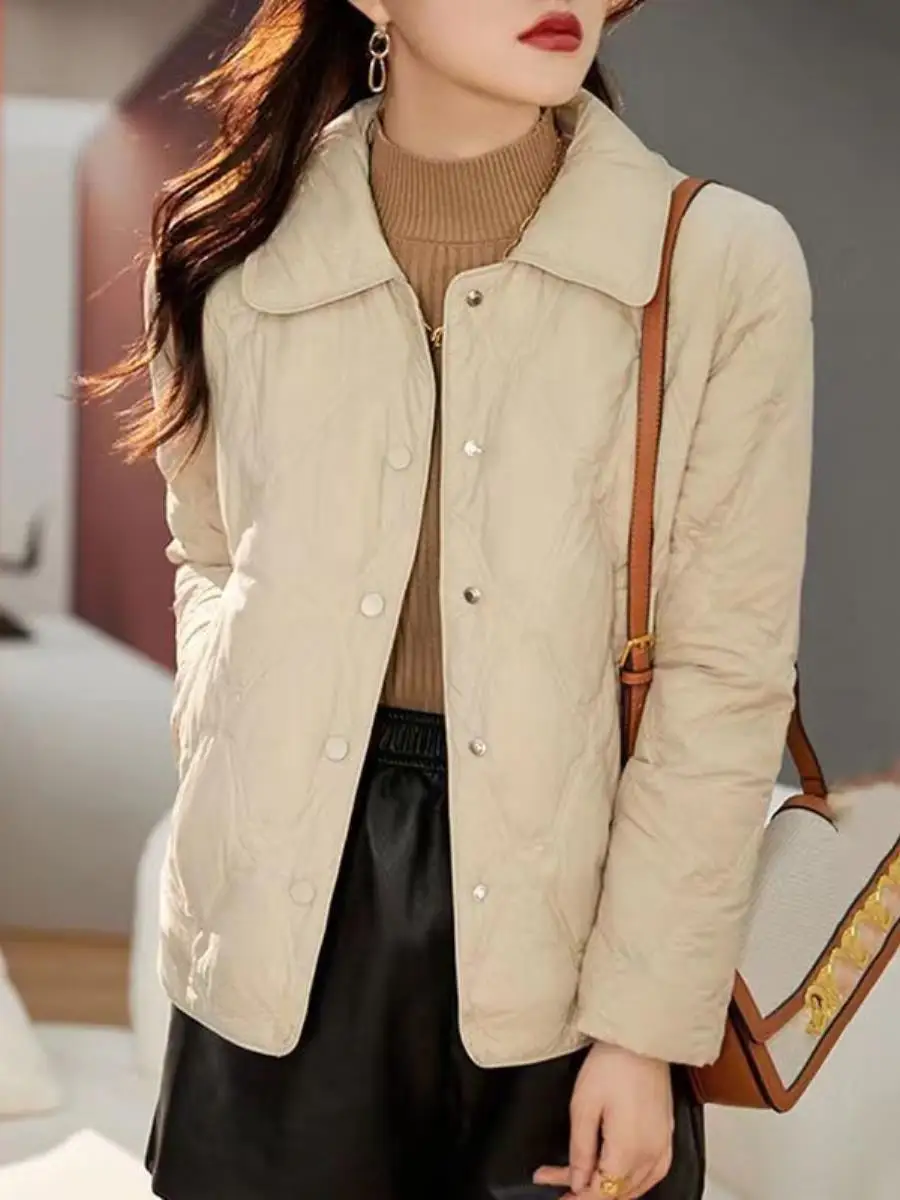 Diamond Plaid Quilted Thin Coat Women Short Winter 2024 New Korean Sle Loose Casual Light Small Cotton-padded Clothes