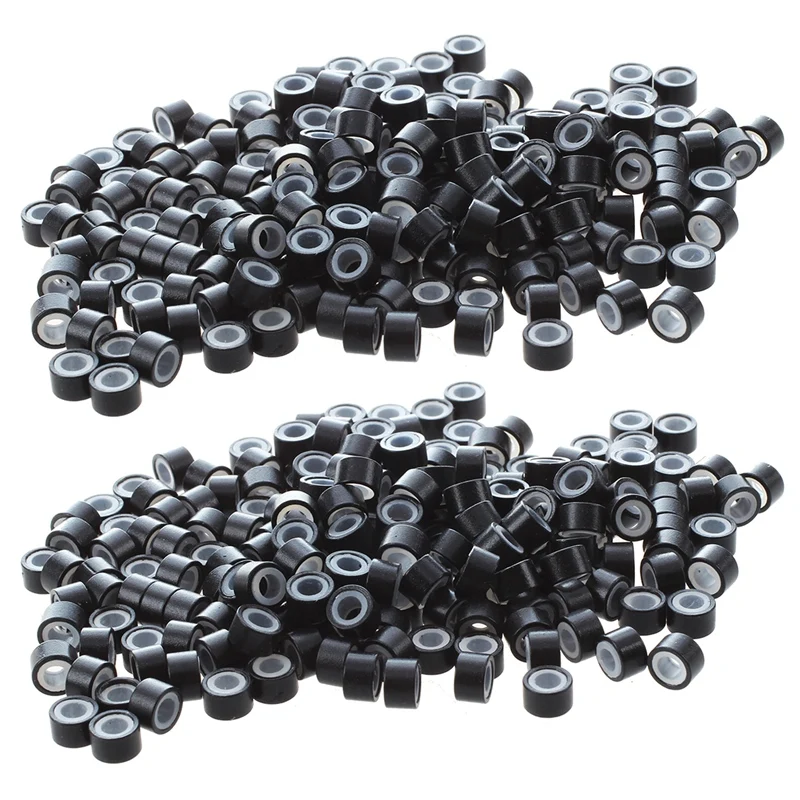 

400 Pcs Black 5Mm Silicone Lined Micro-Ring Links Beads Linkies For I Stick Hair Extension Installation And Feathers