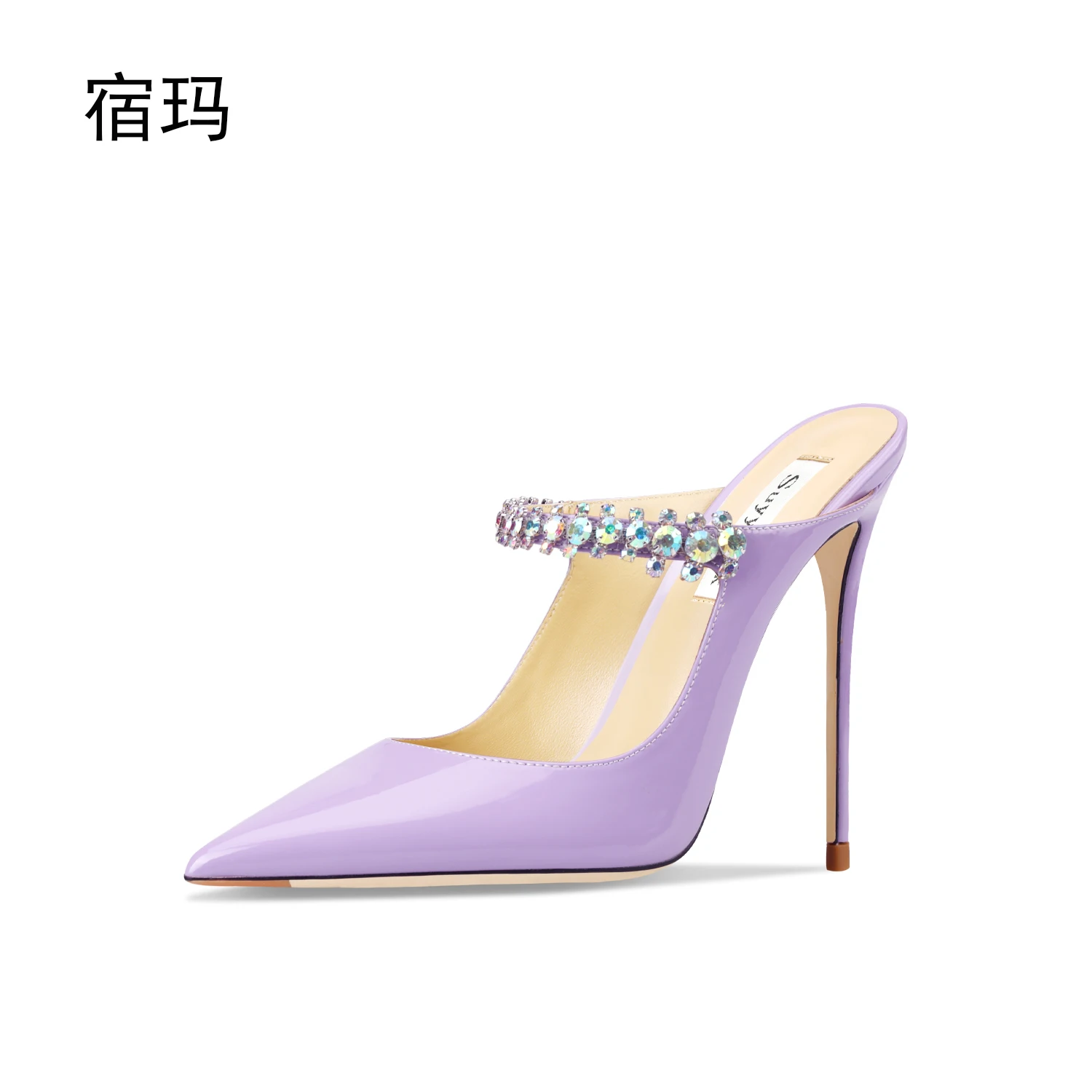 2023 Summer Women Sandals High Heel Slippers Crystal Decoration Pointed Toe Back Strap Elastic Band Elegant Fashion Shoes Ladies