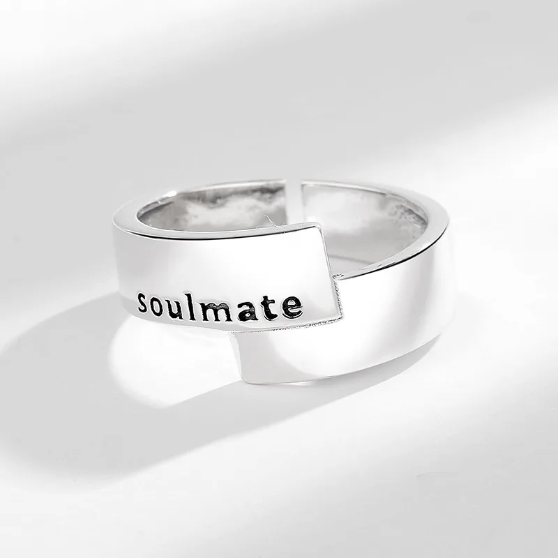 Фото Многослойное кольцо в стиле ретро Soul Mate для женщин, серебряное кольцо в стиле панк, готика, регулируемое открытое кольцо унисекс, ювелирные аксессуары, подарок для пар №1