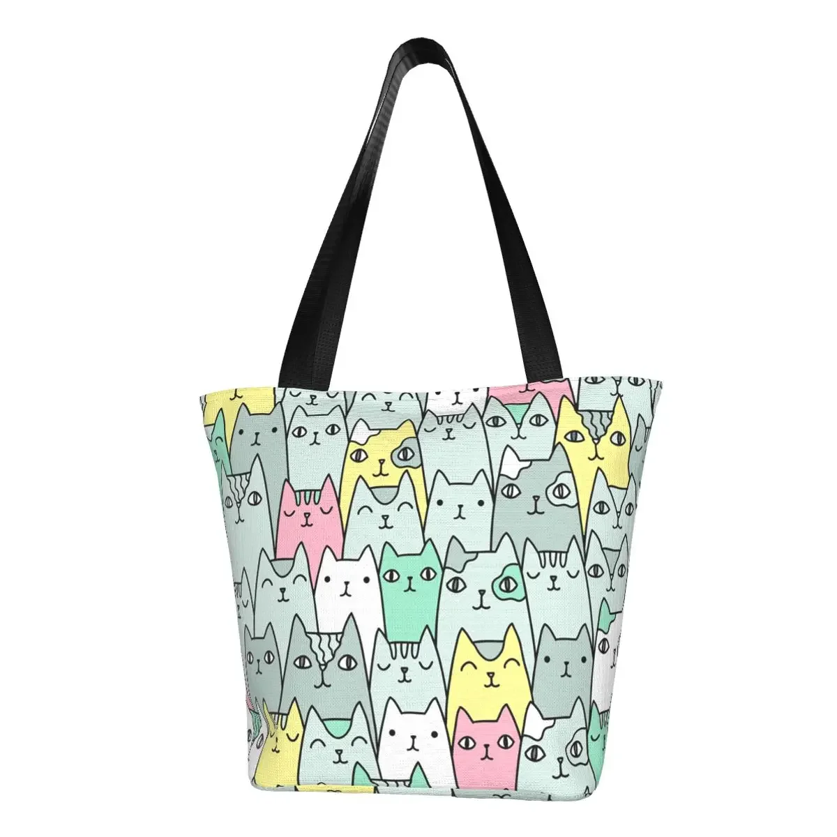 

Fashion Cute Colorful Cats Shopping Tote Bags Recycling Adorable Kittens Canvas Groceries Shopper Shoulder Bag