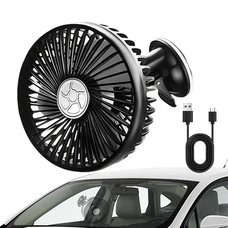

Portable Mini Car Fan ABS Black Auto Single Head Fan USB Universal Car Fan Suction Cup Car Seat Back Fan 360 Degree Cooling Fan