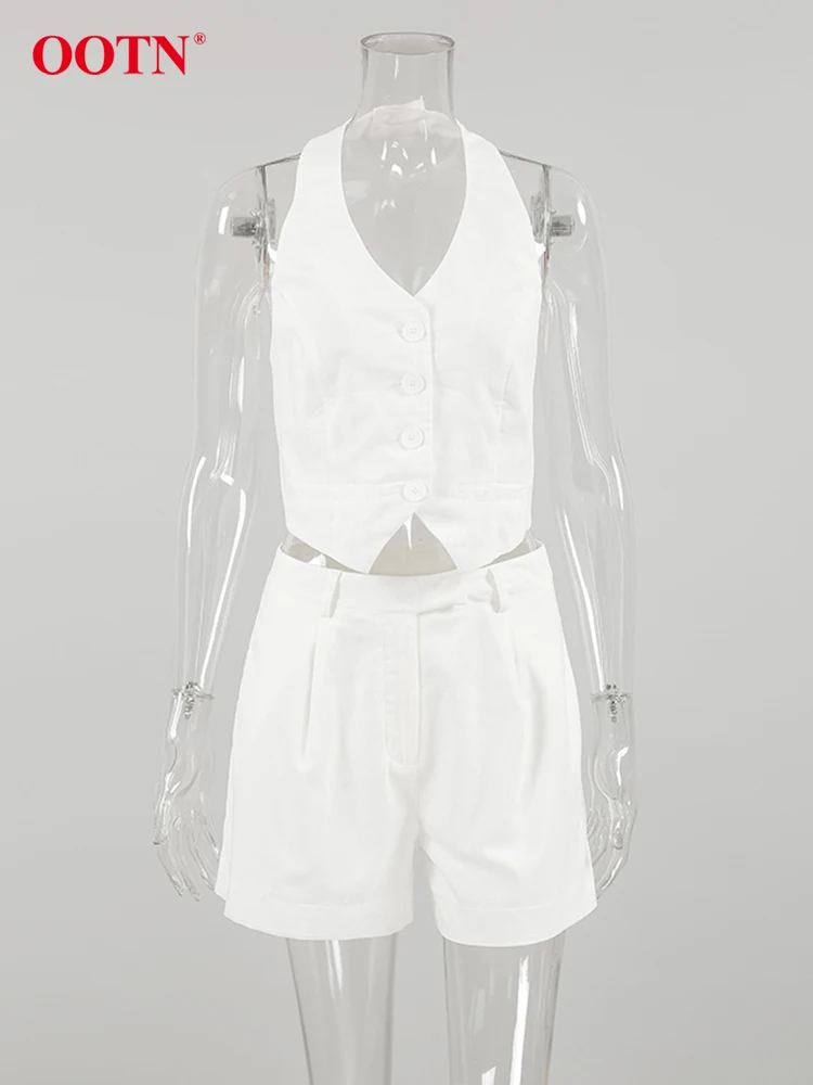 OOTN летний хлопковый белый комплект с шортами для женщин 2 шт. модные сексуальные