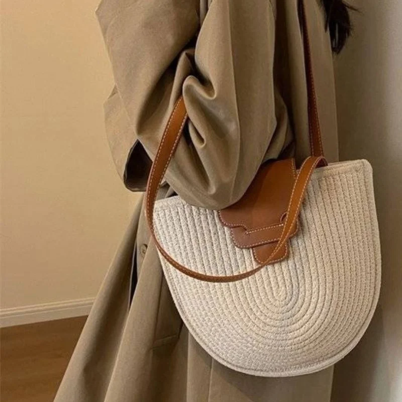 Женская Повседневная Хлопковая сумка с верхней ручкой модная полукруглая