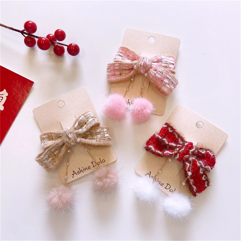 

Marten Ball Duckbill Hair Clip Trendy Women Bowknot Chain Bangs Hairpin BB Snap Headwear Hair Accessories Ornament For Girls