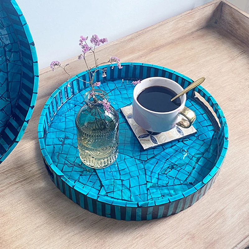 

Round Shell Storage Tray Creative Fruit Dessert Plate Afternoon Tea Coffee Tray Cosmetics Organizer Restaurant Home Table Decor