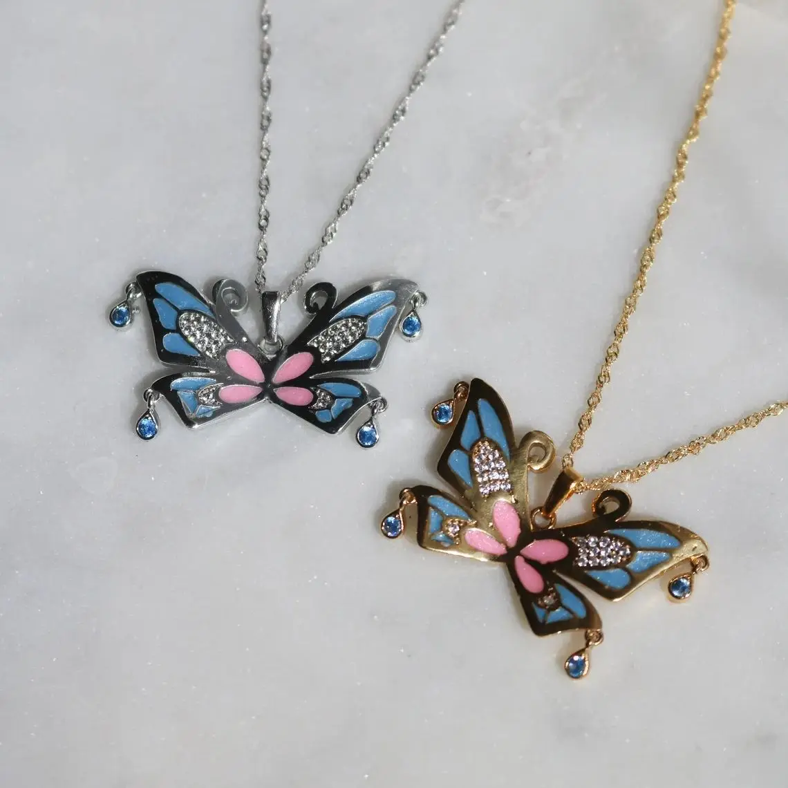 

Hot Selling Winx New Club Necklace Classic Cartoon Trendy Delicate Shiny Enamel Crystal Butterfly Pendant Silver Plated Jewelry