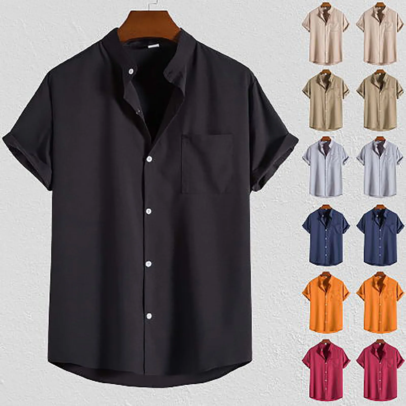 

Рубашка Мужская с коротким рукавом, модная сорочка на пуговицах, повседневная майка, однотонная Одежда на лето