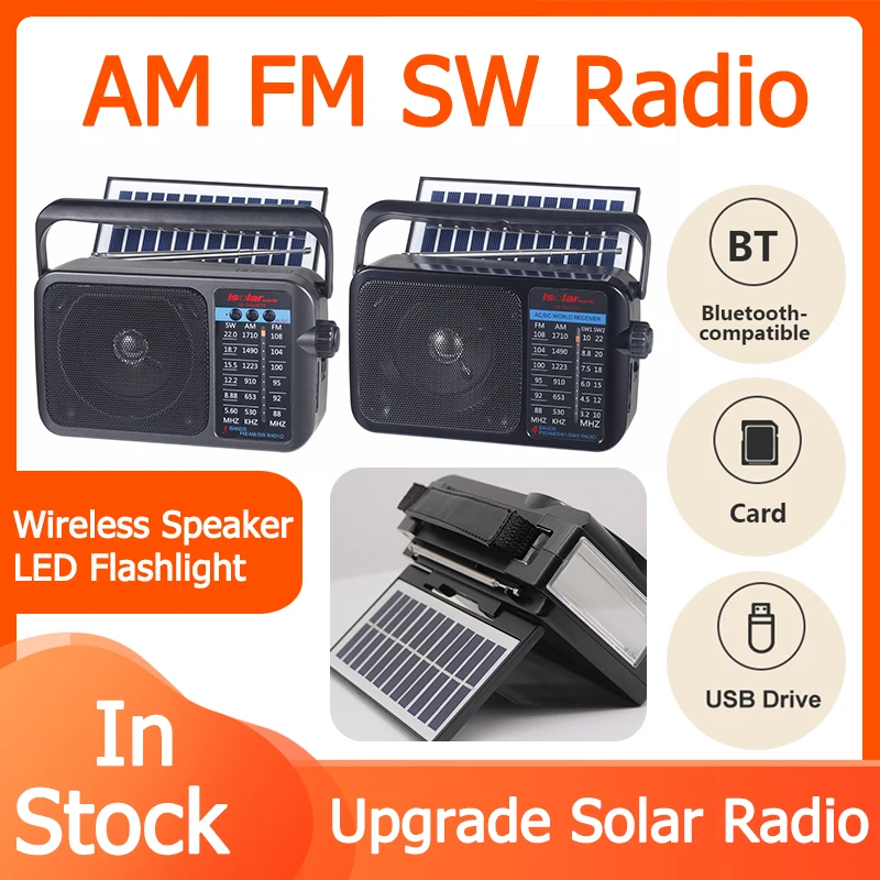 

Многополосный аварийный радиоприемник на солнечной батарее, Bluetooth-динамик, AM, FM, SW, радио, светодиодный фонарик с поддержкой TF-карты