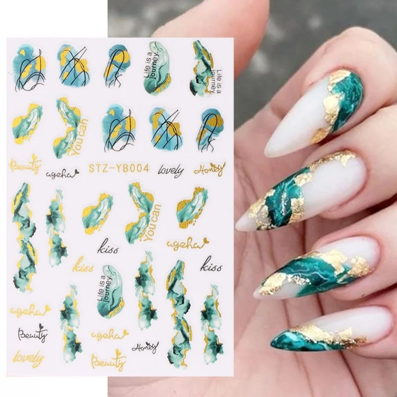 

Nail Art Stickers Watercolor Blue Green Ocean Texture Patch Love Heart Fruits Florals Abstract Nails Art Decoration Nail Slider