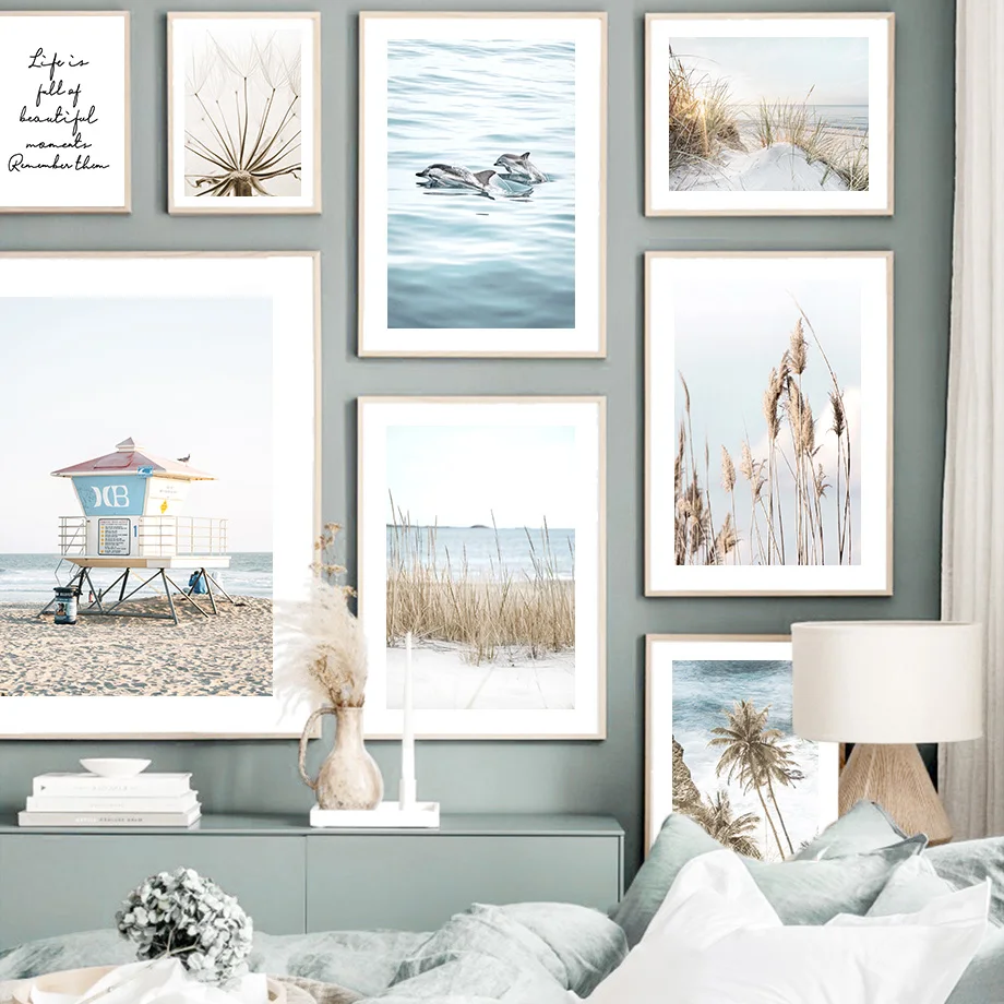 

Sea Bridge Coconut Tree Dolphin Reed Wall Art Canvas Painting Nordic Posters And Prints Landscape Wall Pictures For Living Room