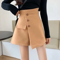 ladies irregular design sense wool skirt female autumn and winter new style black a line skirt high waist slim culottes