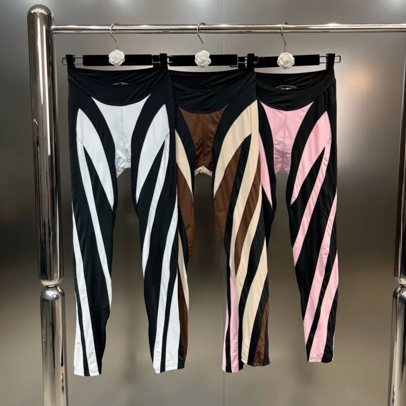 

BORVEMAYS Pants Contrasting Colors Patchwork Women 2023 Autumn New High Waist Stretch All-match Trend Trousers WZ3838
