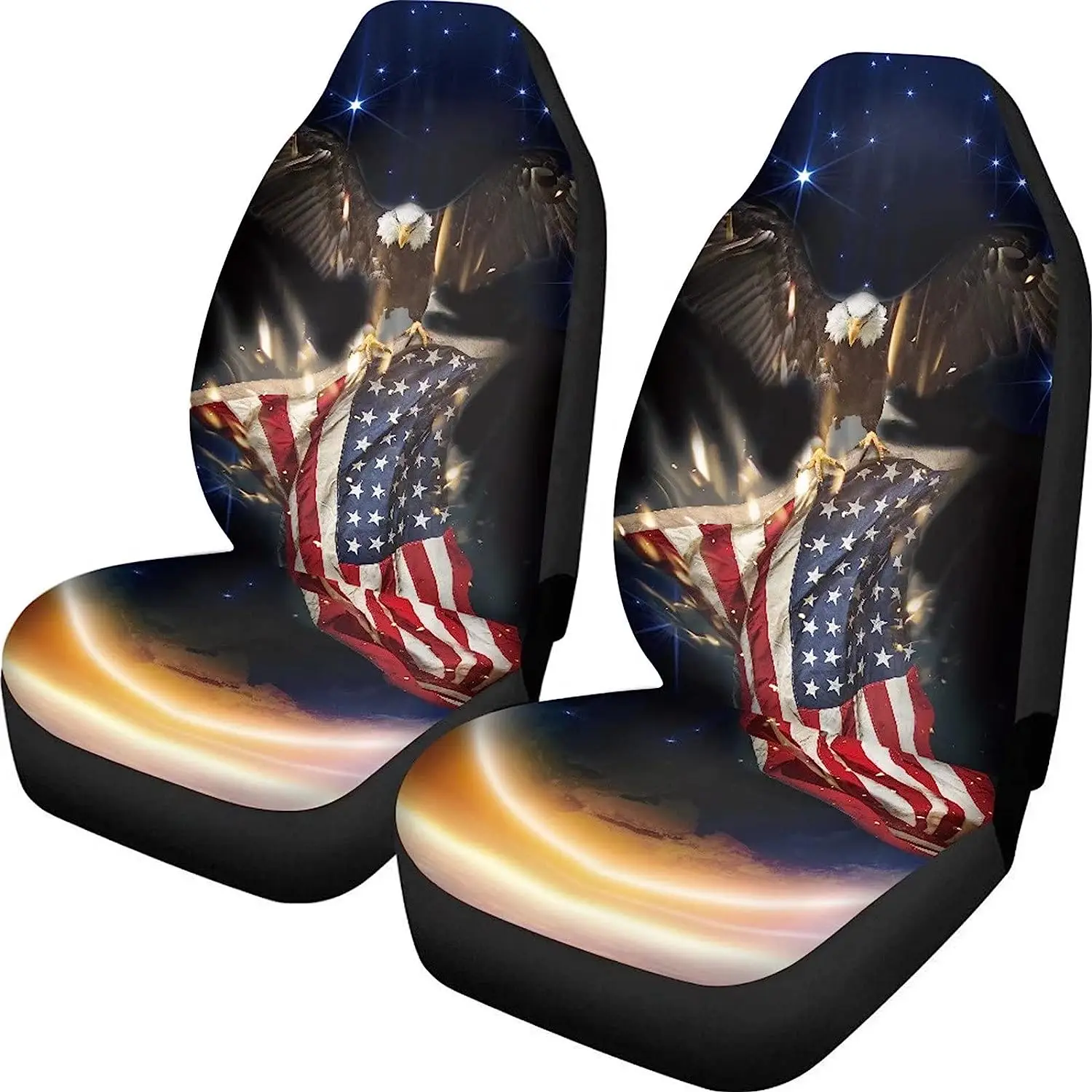 

Galaxy Eagle with American Flag Car Seat Covers Patriotic USA Flag Star Stripe Front Seat Covers for Women Men 4th of July
