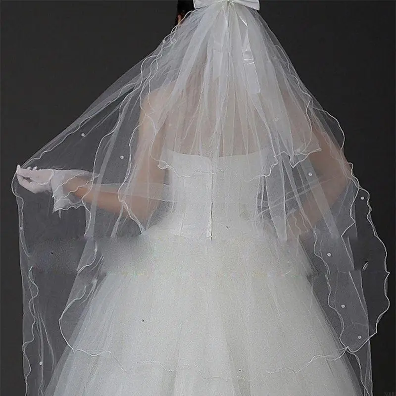N0HE TULLE Wedding Fress Veils White Bowknot Bridal Multi -Layer Hair Check Faux P