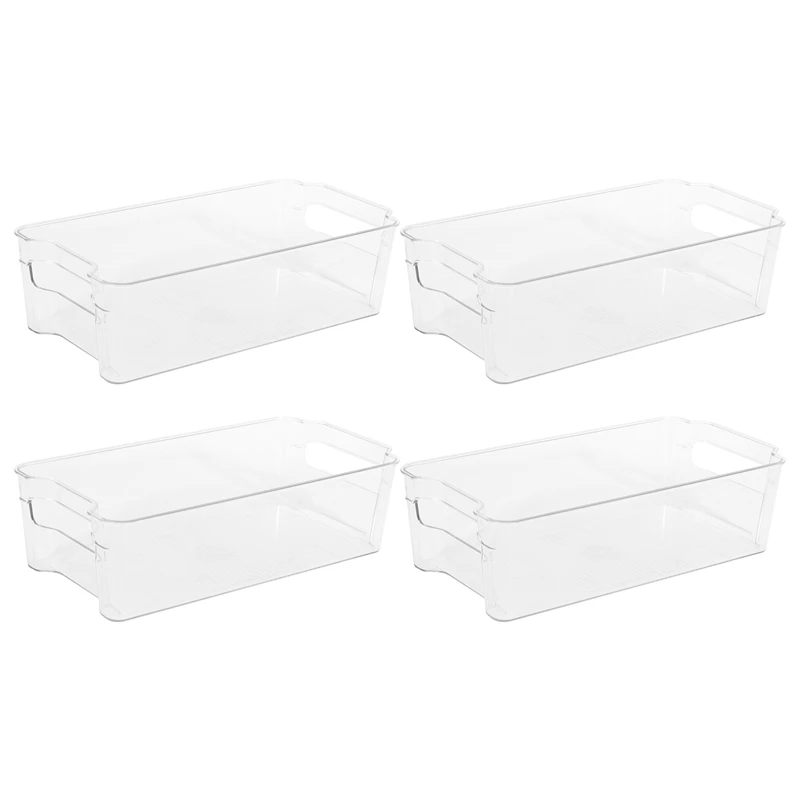 

(4 Pack)Pantry and Refrigerator Organizer Bins for Kitchen and Cabinet Storage,Stackable Food Bins with Handles