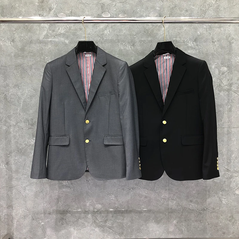 TB THOM Male Suit Autunm Winter Man Jacket Fashion Brand Blazer Classic Wide Lapel Solid Formal Coat  Gold Buttons TB Suit