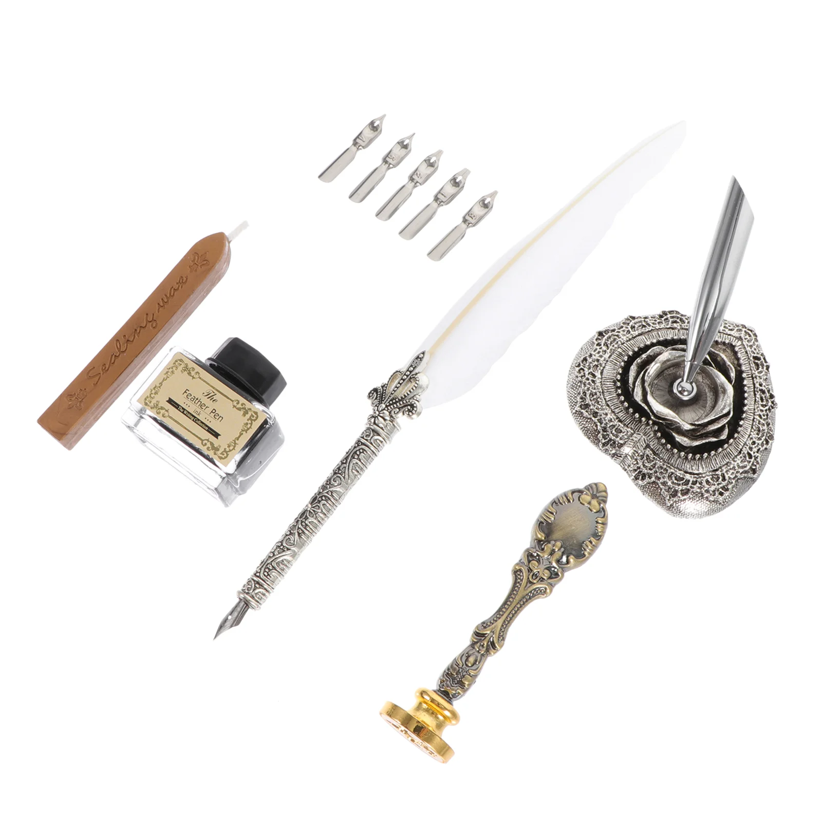 

1 Set of Dip Pen Writing Pen Student Writing Stationery Quill Pen with Ink and Pen Holder