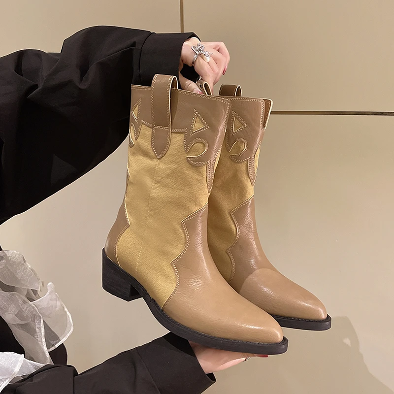 Ботинки Челси женские до середины икры гладиаторские сапоги с острым носком на