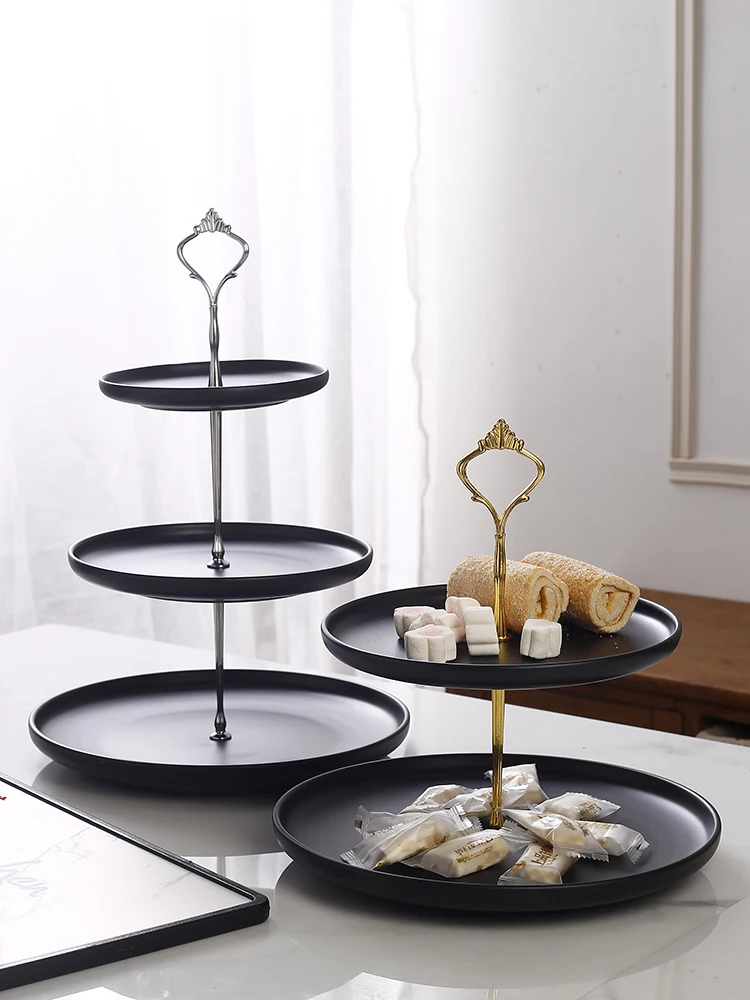 

Двухслойная тарелка для сладостей, фруктов, закусок, тройная стойка для закусок, поднос для торта, черная тарелка