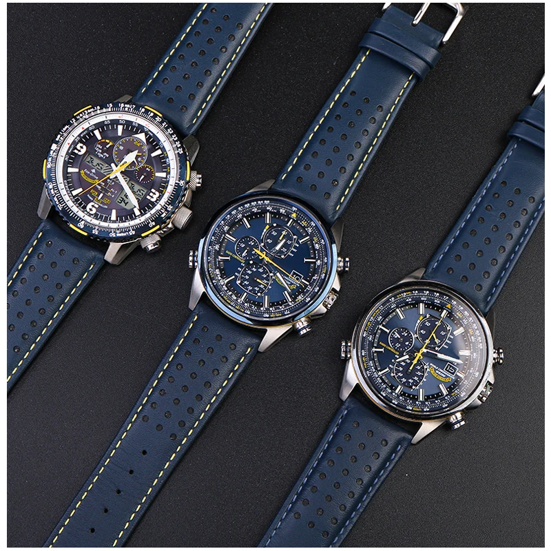 For CITIZEN Blue Angel Eco-Drive AT8020 JY8078 Eagle In The Air Genuine Cowhide Strap Leather Watch Band 22mm 23mm Men bracelet
