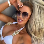 Очки солнцезащитные унисекс, полукруглые, с жемчужинами, в большой оправе