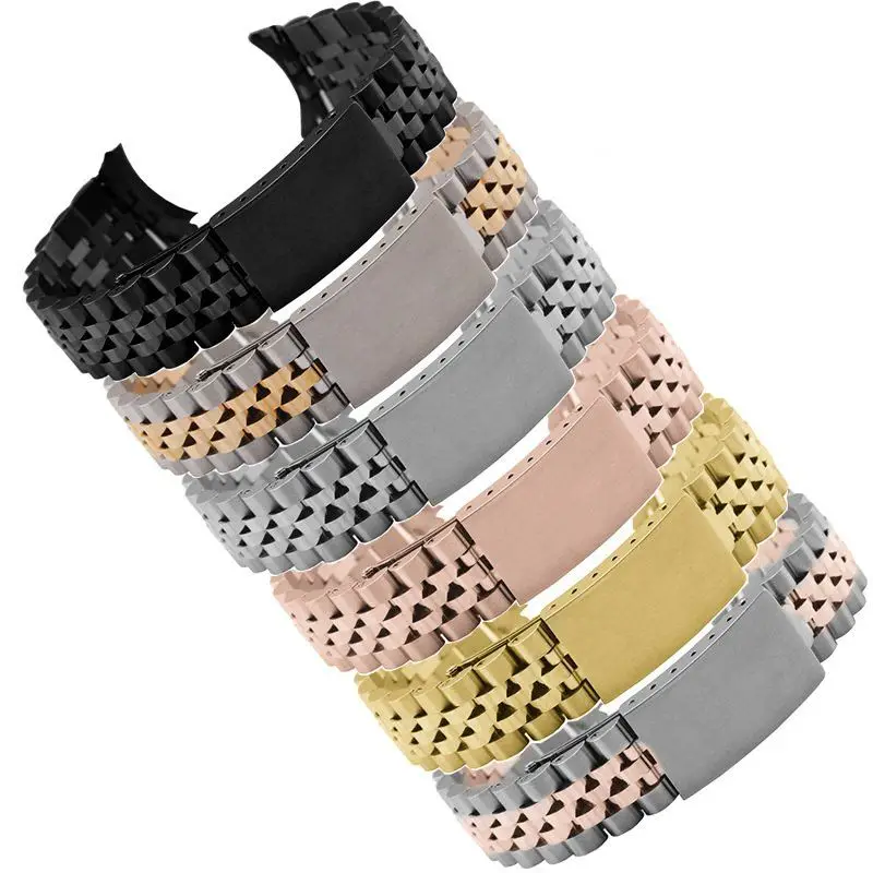 

Vintage Jubilee Stainless Steel Universal Curved End Watch Strap Band Bracelet for RLX SKX Watch Replace Bracelet