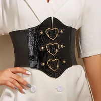 corset wide pu leather elastic belt for women slimming body heart buckle waist strap female adjustable dress decorative girdle