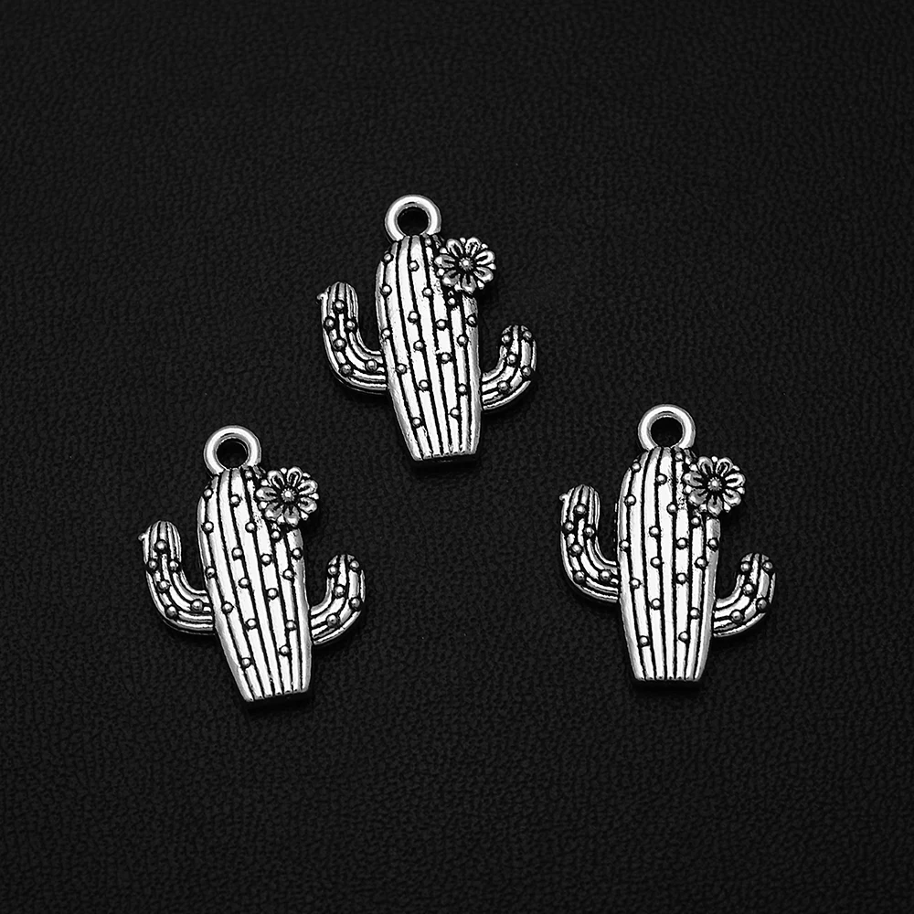 

10pcs/Lots 15x20mm Antique Silver Plated Cactus Charms Flower Pendants For Diy Earrings Trend Making Materials Accessories Parts