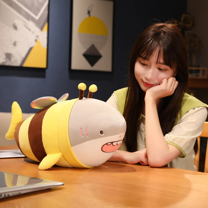 

Kawaii Plush Toy Shark Bee Doll Birthday Gift Boyfriend And Girlfriend SurpriseToys For Kids Baby Surprise Throw Pillow