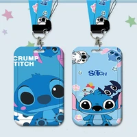 disney lilo and stitch card holder students campus card cartoon anime stitch peripheral pvc bank id card case with halter rope