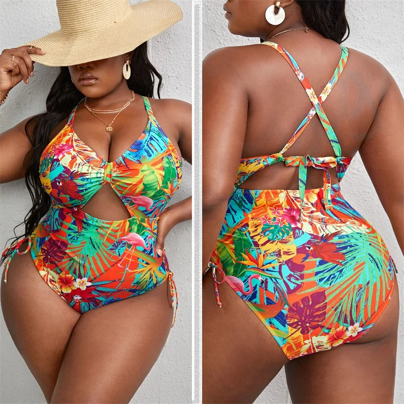 

2023 New Printed Color One-Piece Women's Swimsuit Plus Size Fashion Swimwear Push Up With Padded Beachwear Bathing Suit