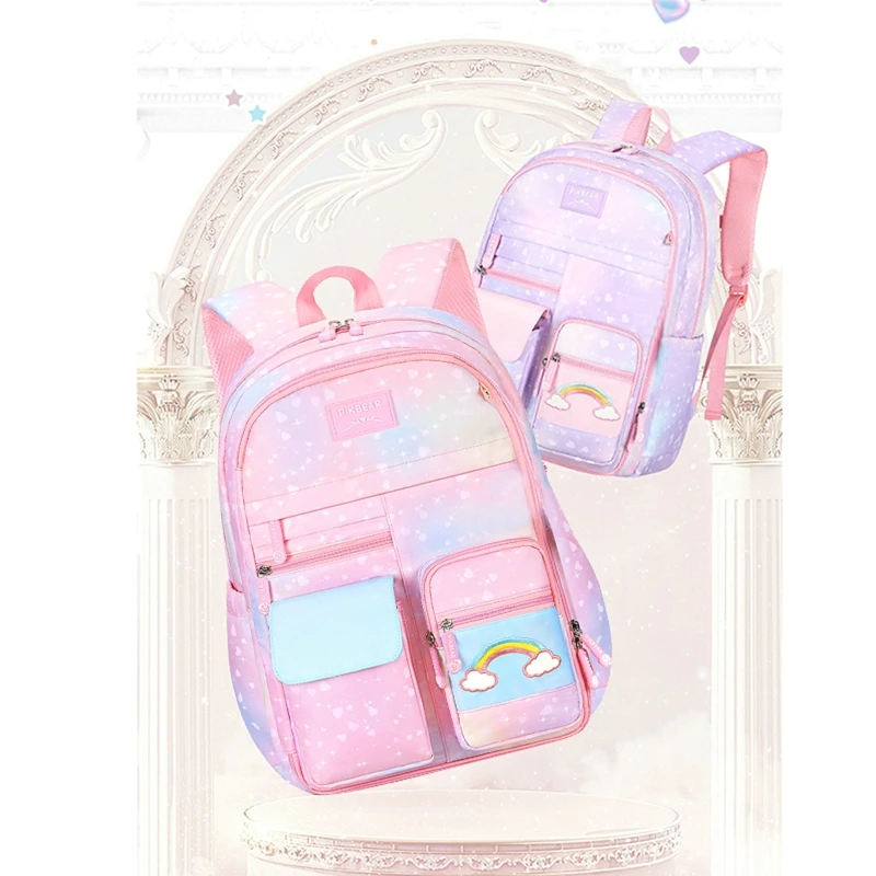 Side-Opening School Bags Waterproof School Backpacks for Girls Gradient Color Princess Backpack Kids Schoolbag Primary Mochilas
