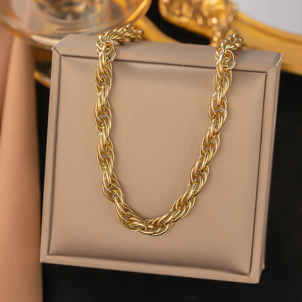 

SITA 316L Stainless Steel Gold Color Fashion Coarse Chain Necklace Bracelet For Women Exquisite Wrist Jewelry Gift