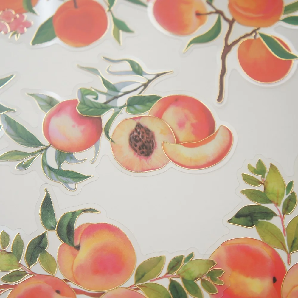 

10 Pcs Big Size Gold Waiting To Pick Peaches Style PVC Transparent Sticker Scrapbooking DIY Gift Decoration Tag