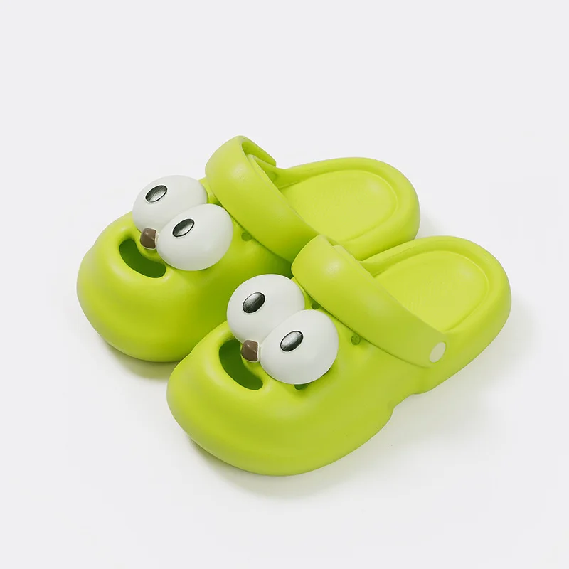 Women's Cartoon Big Eyes Decor Flats Slippers Summer Non-Slip Home Bedroom Casual Slides Bathroom Indoor Soft EVA Platform Shoes