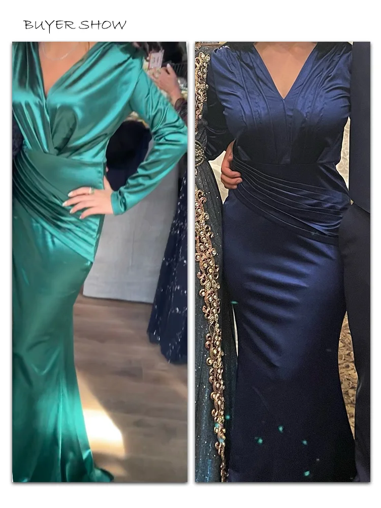 Женское атласное платье с юбкой-годе Бордовое V-образным вырезом длинным рукавом