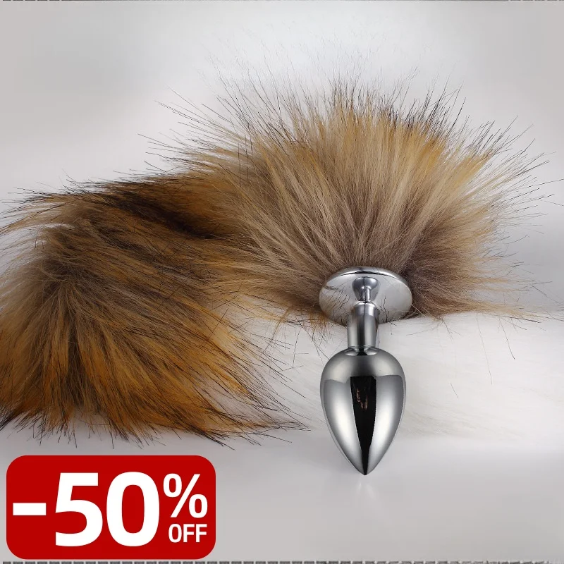 БДСМ Коричневая металлическая Анальная пробка Фетиш Лисий Хвост Интимные
