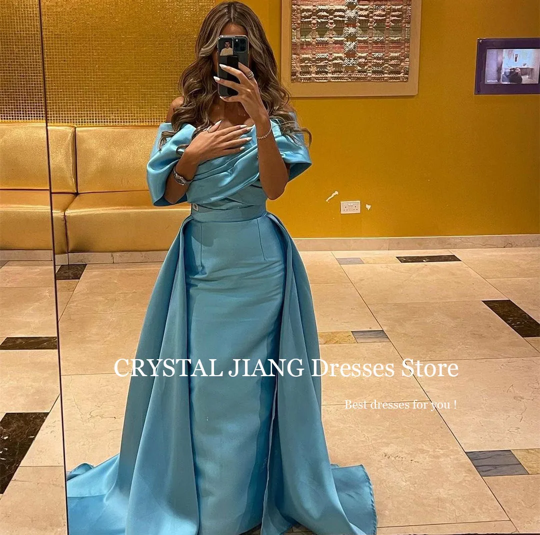 

Blue Long Off Shoulder Evening Dresses فساتين السهرة A Line Sheath Mermaid Sweep Train فساتين للحفلات الراقصة