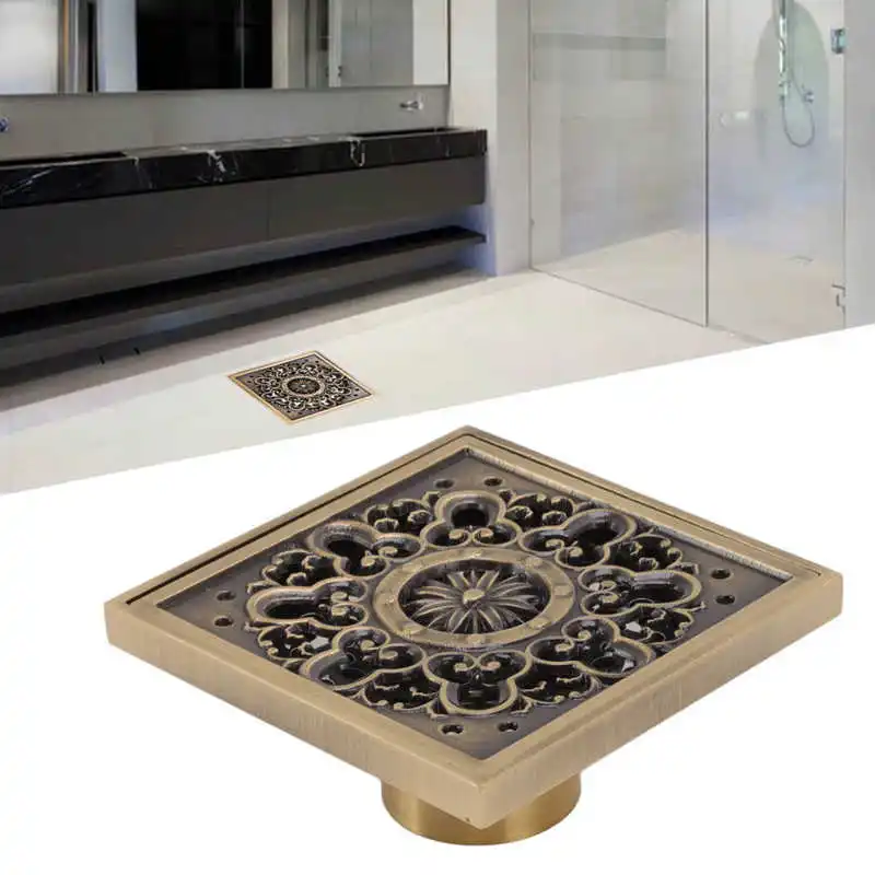 

Copper Floor Drain Squared Retro Large Odor Proof Shower Drain for Bathroom Shower Bath Drains Strainer