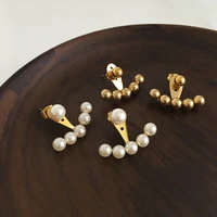 fashion metal ball pearl stud earrings removable fan shaped light luxury push earrings 16k gold party unusual jewelry for women