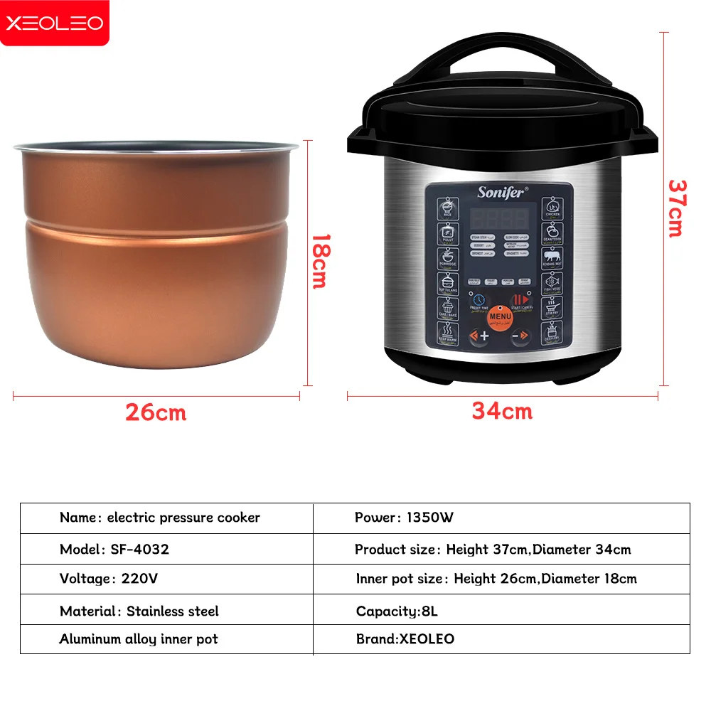 Фото XEOLEO 8L Многофункциональная электрическая скороварка 1350 Вт Бытовая рисоварка Скороварка Мультиварка быстрого приготовления №2